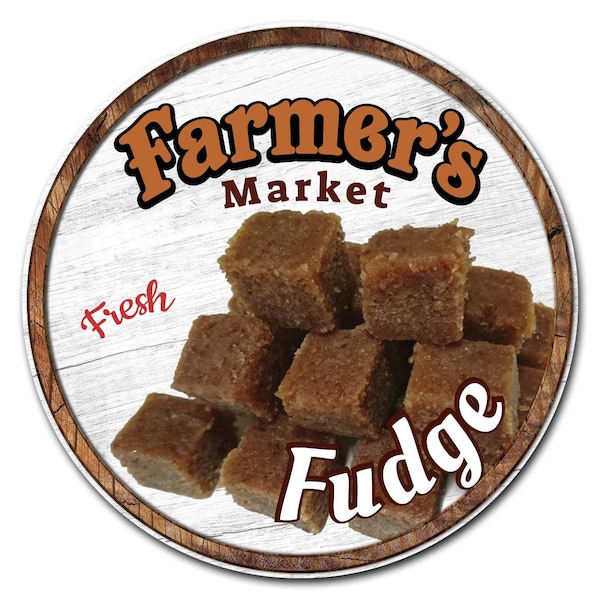 Corrugated Plastic Sign With Stakes 24in Circular-Farmers Market Fudge, C-24-CIR-WS-Fudge